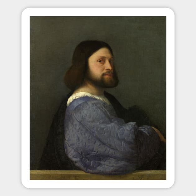 A Man with a Quilted Sleeve by Titian Sticker by Classic Art Stall